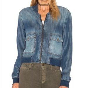 ANTHROPOLOGIE Cloth & Stone Chambray Blue Lightweight Bomber Jacket Size Small